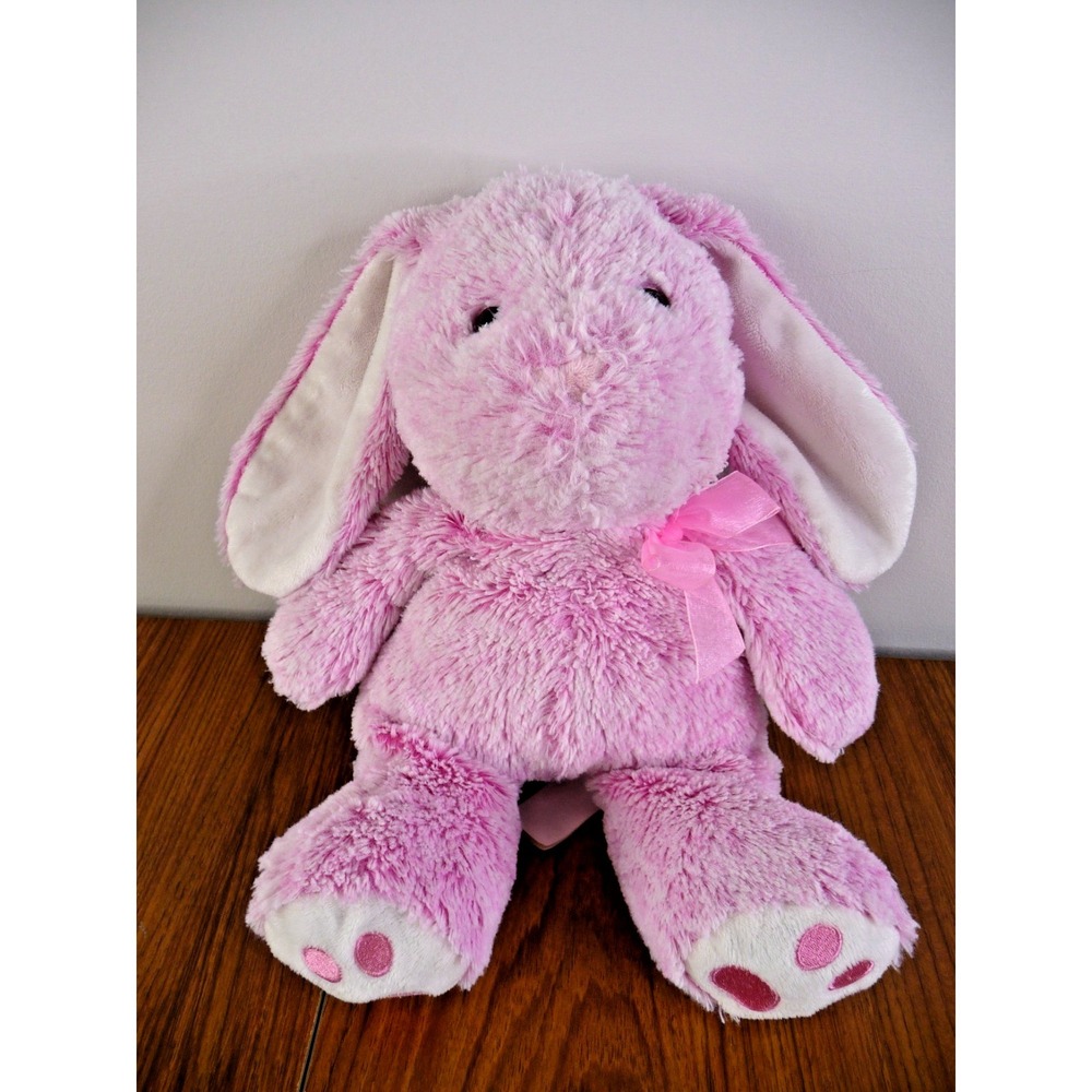 HugFun Pink & White Rabbit Plush Bunny 14" Stuffed‎ Animal Toy With Pink Bow